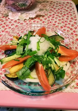 余り物で夏野菜とエリンギのポン酢うどん-レシピのメイン写真