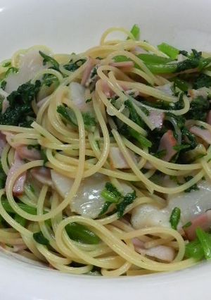 春菊とホタテのレモンパスタ-レシピのメイン写真