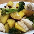 さつまいもと鶏肉のレモン酢餡掛け
