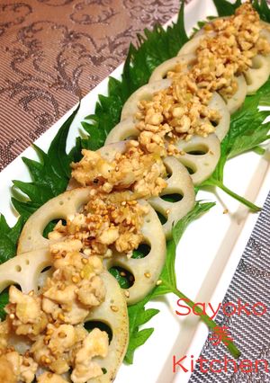 味噌鶏そぼろのっけ蓮根のソテー-レシピのメイン写真