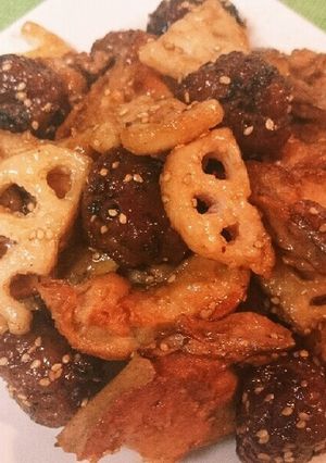 肉団子と蓮根の甘酢だれ in車麩-レシピのメイン写真