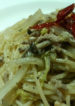 うまっ！白菜と茸のあごだしペペロンチーノ-レシピのメイン写真