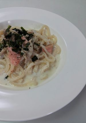 塩鮭のカルボナーラうどん-レシピのメイン写真