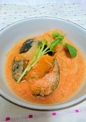 南瓜と麩の豆乳トマト煮-レシピのメイン写真