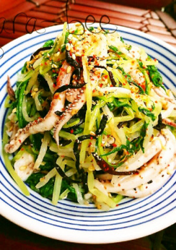 ひじきと水菜ともやしとイカの和風ナムル-レシピのメイン写真