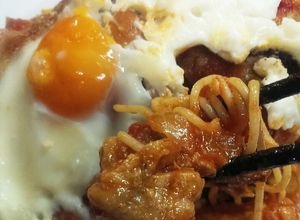 豚ロース豚カツ用でガッツリお肉パスタ-レシピのメイン写真