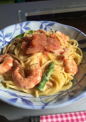 えびとアスパラの明太カルボナーラ-レシピのメイン写真