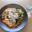 小松菜のトマトパスタ豚しゃぶのせ