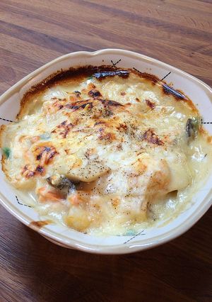餃子の皮&鮭&エビの簡単グラタン♪-レシピのメイン写真