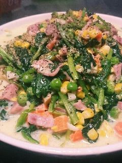 ほうれん草とハムのクリームスープパスタ-レシピのメイン写真