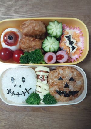 ゆで卵で目玉(‾▽‾)ハロウィンキャラ弁-レシピのメイン写真