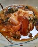 なめ茸とモロヘイヤの温豆腐　簡単時短