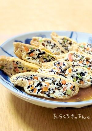 ふわっふわ～♬豆腐と卵の巾着煮-レシピのメイン写真