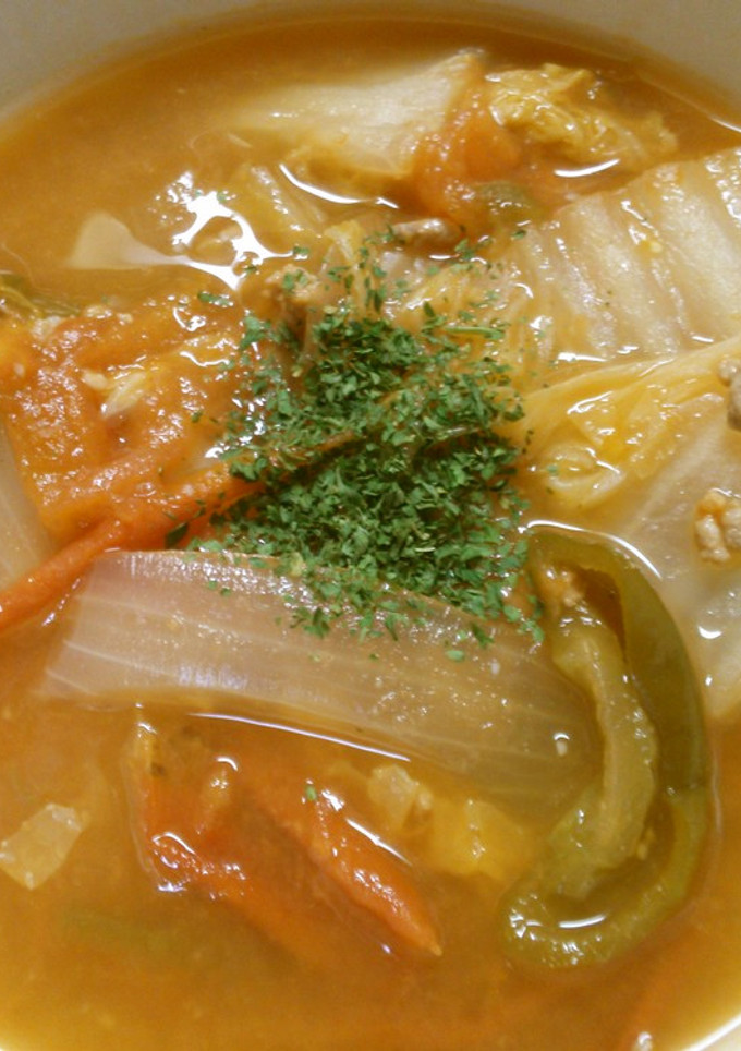 簡単！白菜とトマト挽き肉の煮込みスープ♪-レシピのメイン写真