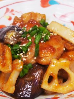 ごはんが進む!鶏れんこん茄子のピリ辛炒め-レシピのメイン写真