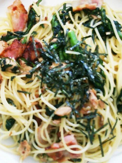 わさびが利いてる☆春菊とベーコンのパスタ-レシピのメイン写真