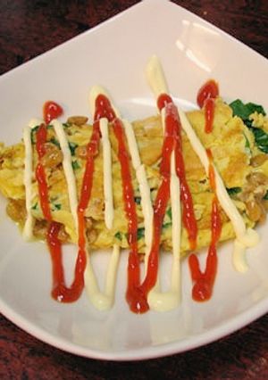 ニラ＆納豆オムレツ！お好み焼き風♪-レシピのメイン写真