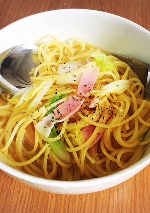 10分で☆白菜とベーコンのスープパスタ-レシピのメイン写真