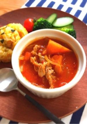 かぼちゃと豚肉のトマトクリームシチュー-レシピのメイン写真