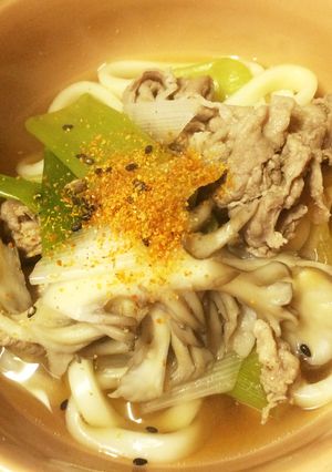 豚肉ネギきのこのあったかうどん♡-レシピのメイン写真