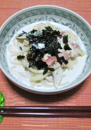 舞茸とベーコンの柚子胡椒クリームうどん-レシピのメイン写真