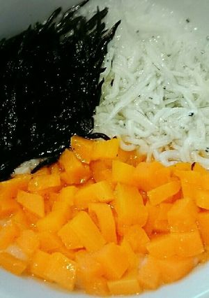 離乳食☆ヒジキと人参としらすの三色おかゆ-レシピのメイン写真