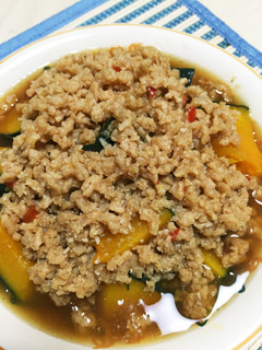かぼちゃの大豆ミートピリ辛あんかけ♫-レシピのメイン写真