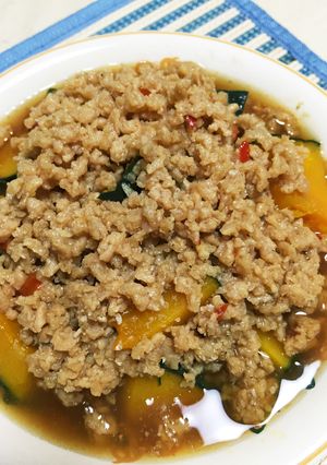 かぼちゃの大豆ミートピリ辛あんかけ♫-レシピのメイン写真
