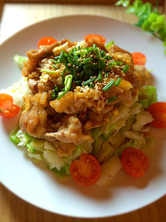 豚コマの唐揚げ♪温野菜添え-レシピのメイン写真