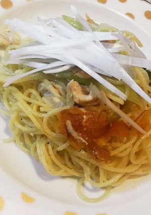 絶品♡からすみパスタ♡白ネギ、鶏ささみ-レシピのメイン写真