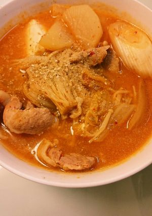 ソーセージ茹で汁でホカホカ豚キムチ-レシピのメイン写真