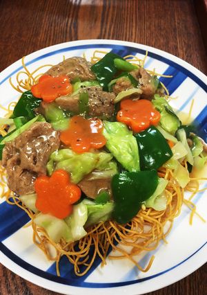 大豆のお肉！で、ヘルシーかた焼きそば-レシピのメイン写真