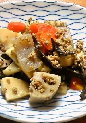 ヘルシー☆根菜とひき肉の煮もの-レシピのメイン写真