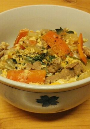 大豆のお肉で野菜たっぷりヘルシー卵とじ丼-レシピのメイン写真
