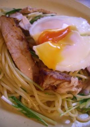 水菜とチャーシューのクリーミーパスタ-レシピのメイン写真