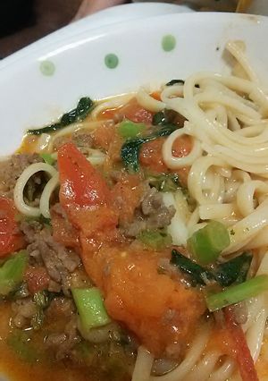 アスパラ菜とトマトと乾麺でパスタ風-レシピのメイン写真