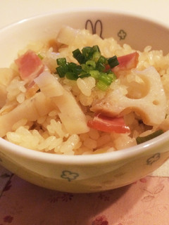 蓮根とベーコンの炊き込みご飯-レシピのメイン写真