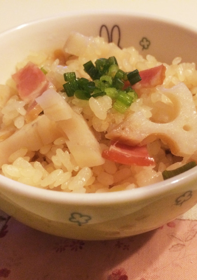 蓮根とベーコンの炊き込みご飯-レシピのメイン写真