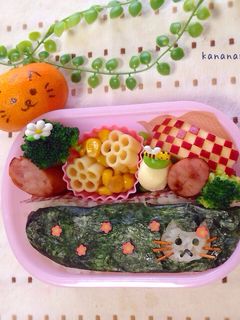 ネコとお花のお弁当 幼稚園-レシピのメイン写真
