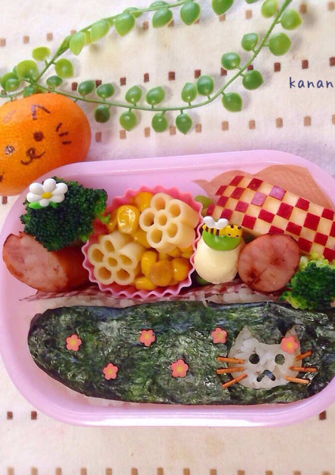 ネコとお花のお弁当 幼稚園-レシピのメイン写真