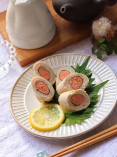 お弁当にも!鶏ささみの明太子巻き-レシピのメイン写真