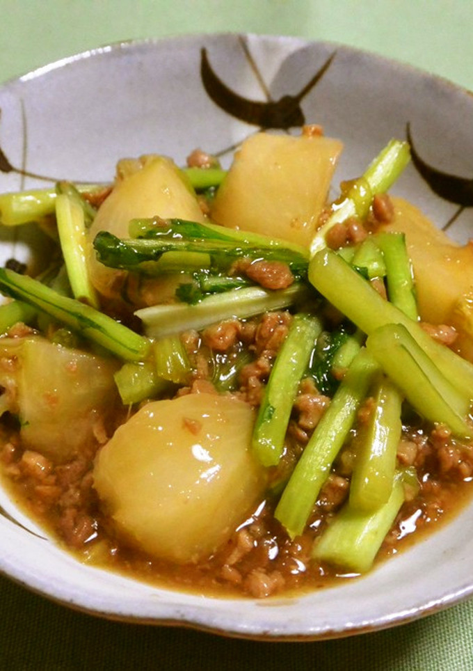 大豆のお肉と蕪の甘辛そぼろあん-レシピのメイン写真