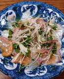 真鯛とつぶ貝と赤貝の薬味カルパッチョ