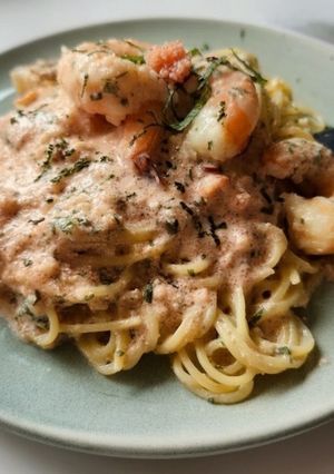 バナメイエビと明太子の豆乳クリームパスタ-レシピのメイン写真