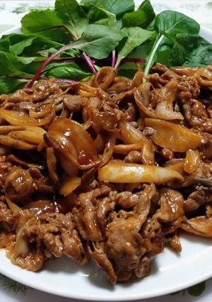 今日の夕飯舞茸豚こまポークチャップ肉料理-レシピのメイン写真