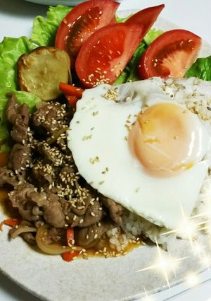 ☆発芽米でゴマニンニク焼き肉プレート☆-レシピのメイン写真
