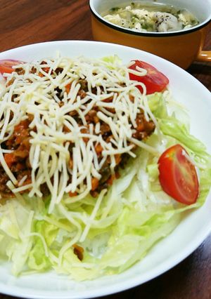 大豆のお肉で野菜もりもりタコライス。-レシピのメイン写真
