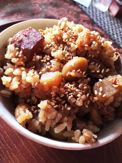 サツマイモと豚肉の味噌炊込みご飯!銀杏入-レシピのメイン写真