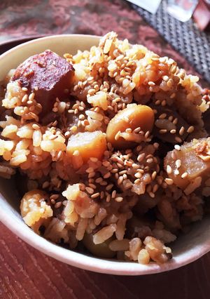 サツマイモと豚肉の味噌炊込みご飯！銀杏入-レシピのメイン写真