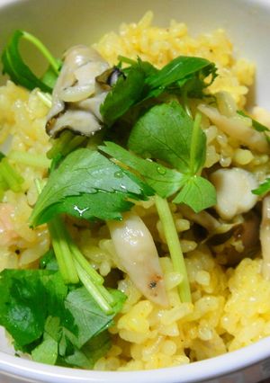 牡蠣としめじのカレー風味炊き込みご飯-レシピのメイン写真